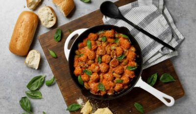 One Pot Cauliflower Gnocchi with Turkey Meatballs