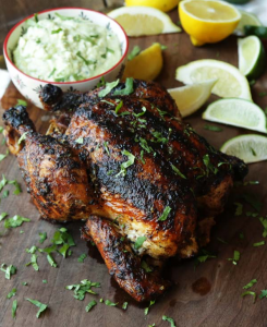 Whole Grilled Chicken with Citrus Butter and Avocado Yogurt